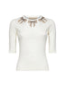 Top in maglia pointelle avorio con fiocchi ricamati