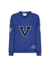 Felpa college "V" in cotone blu