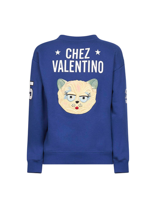 Felpa college "V" in cotone blu