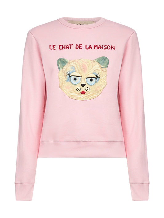 Pink Le Chat de la Maison embroidered sweatshirt