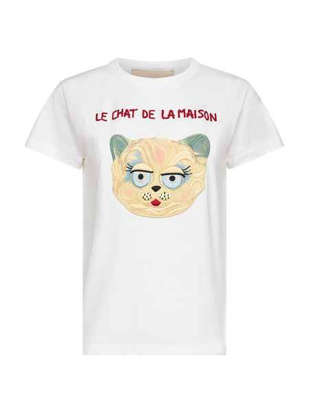 White Le Chat de la Maison embroidered T-shirt – Daniello.com