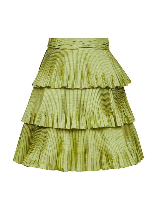 Green taffeta flounced mini skirt