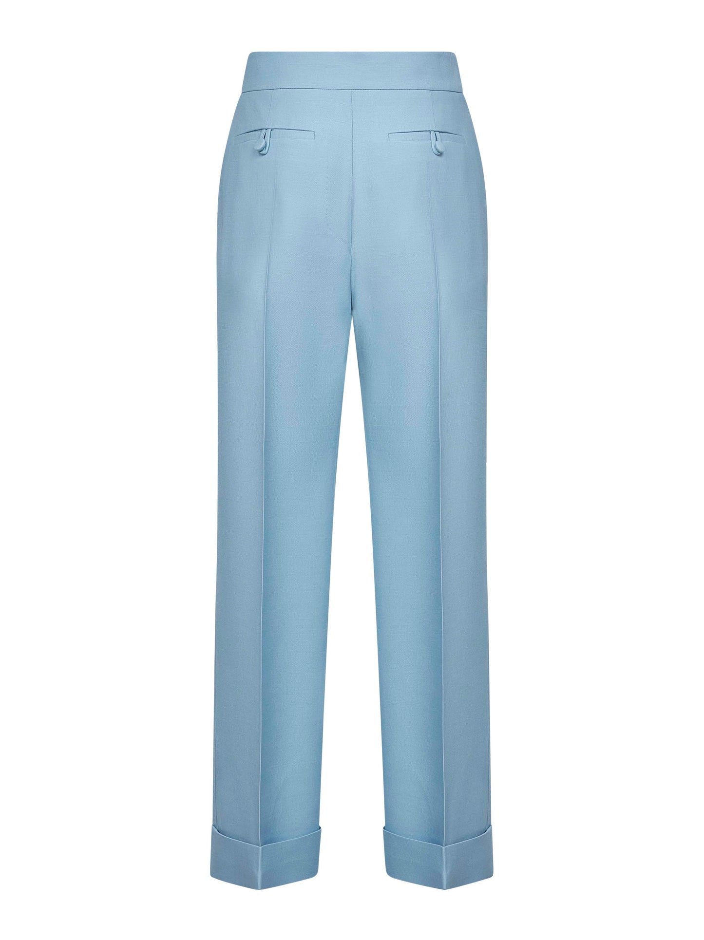 Pantaloni dritti in lana vergine e seta azzurro