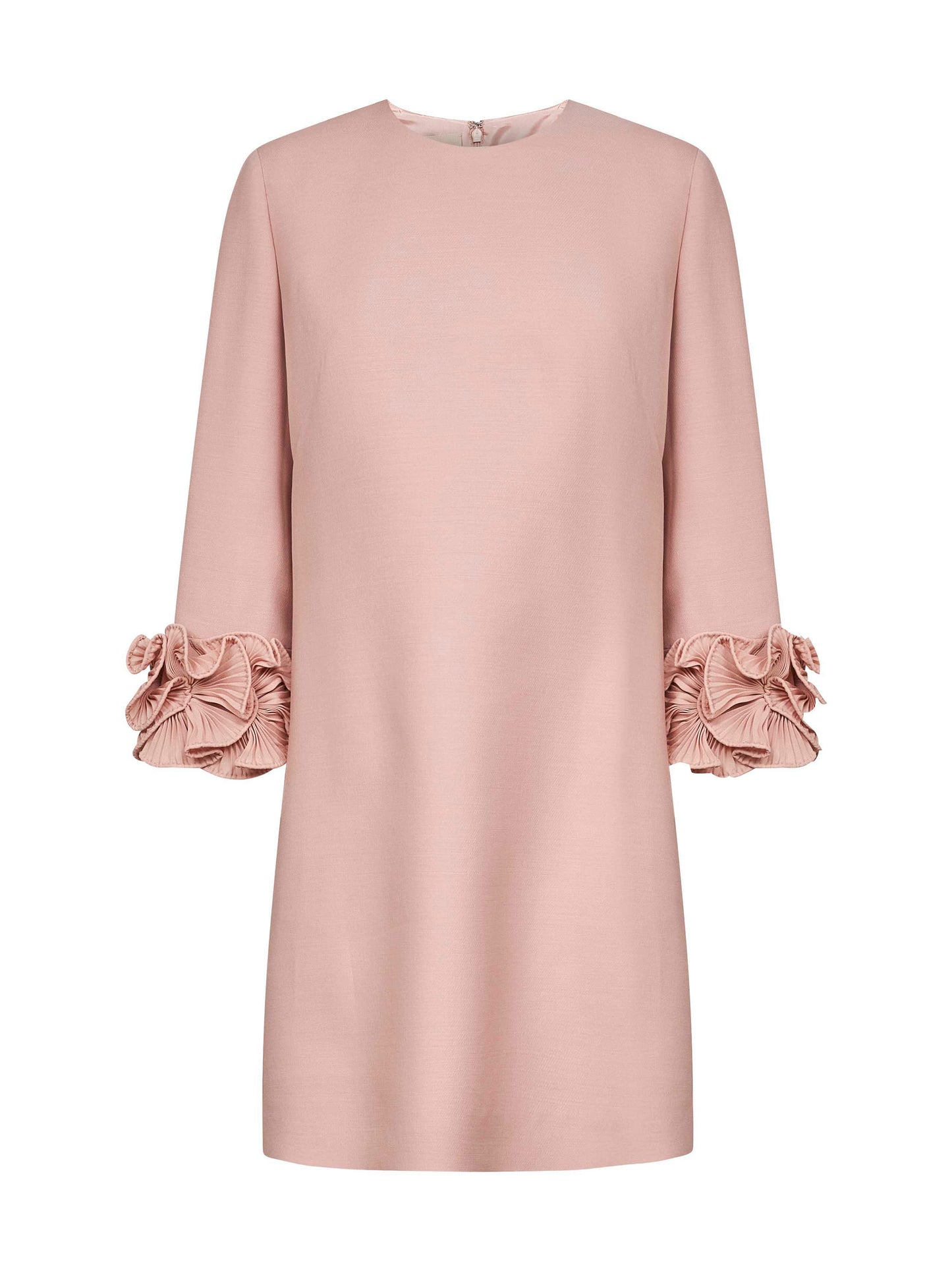 Abito corto in Crepe Couture rosa con rouches