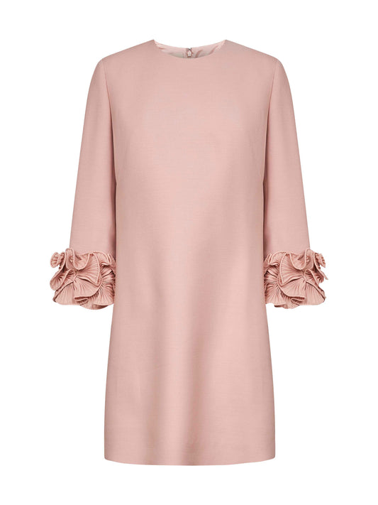 Abito corto in Crepe Couture rosa con rouches