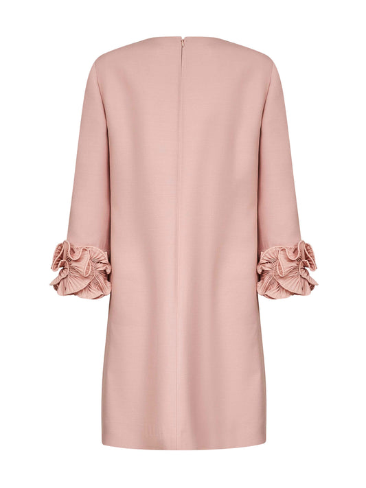 Abito corto in Crepe Couture rosa con rouches