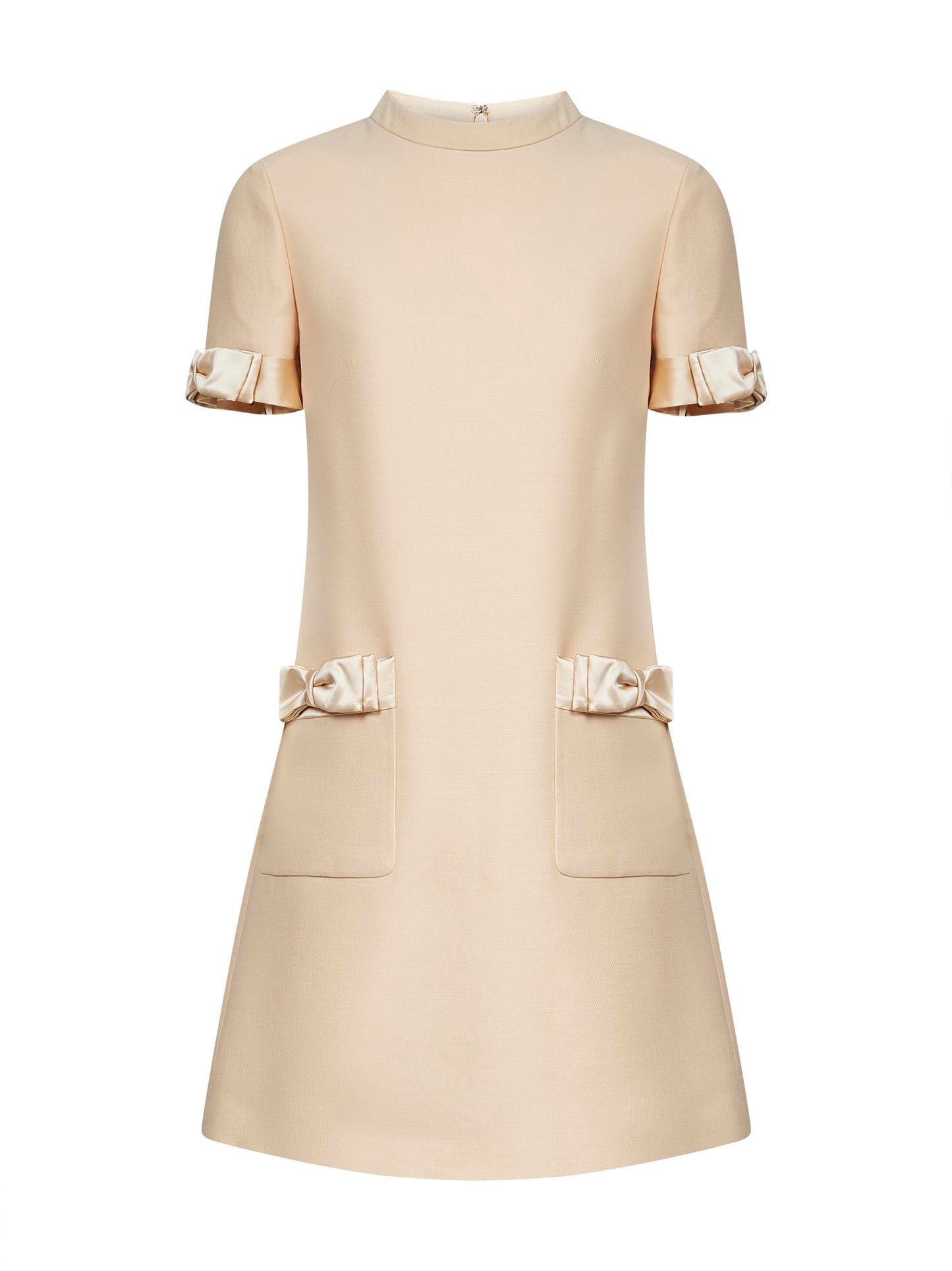 Abito corto in Crepe Couture beige con fiocchi