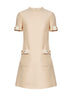 Abito corto in Crepe Couture beige con fiocchi