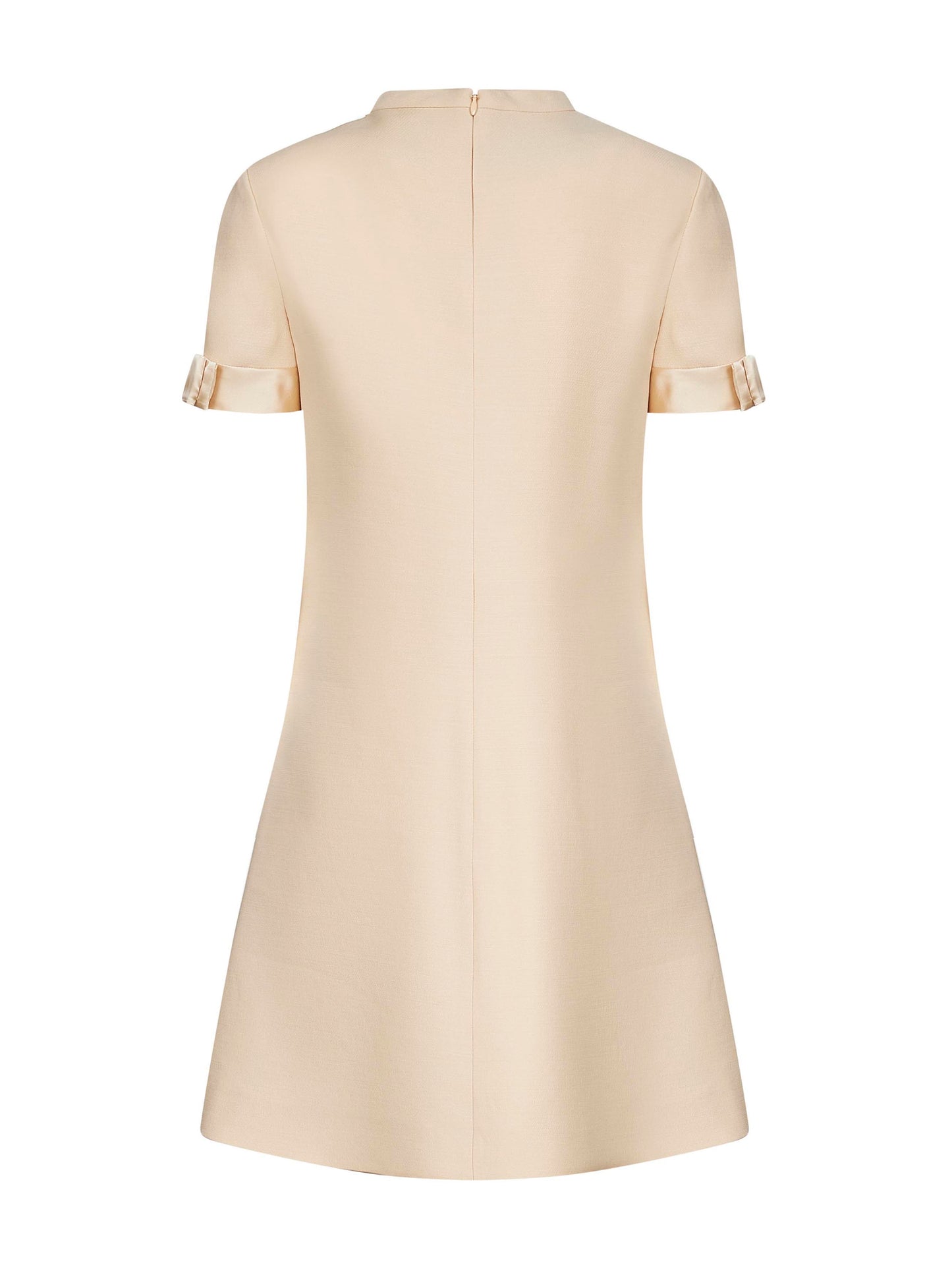Abito corto in Crepe Couture beige con fiocchi