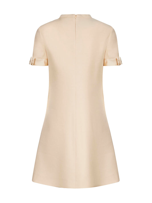 Abito corto in Crepe Couture beige con fiocchi