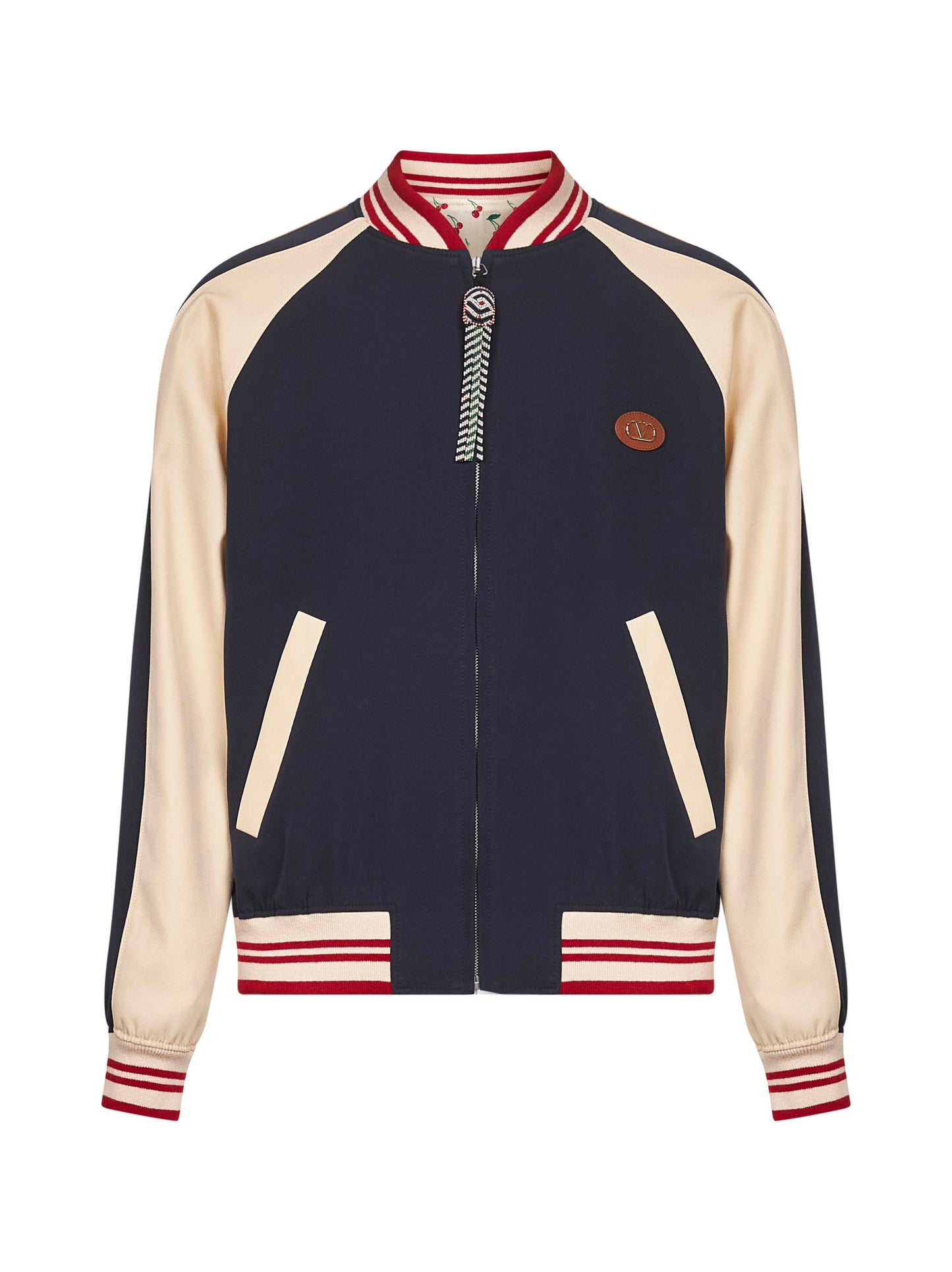 Bomber Valentino in lana e cotone blu e burro