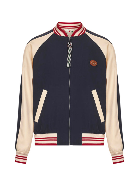 Bomber Valentino in lana e cotone blu e burro