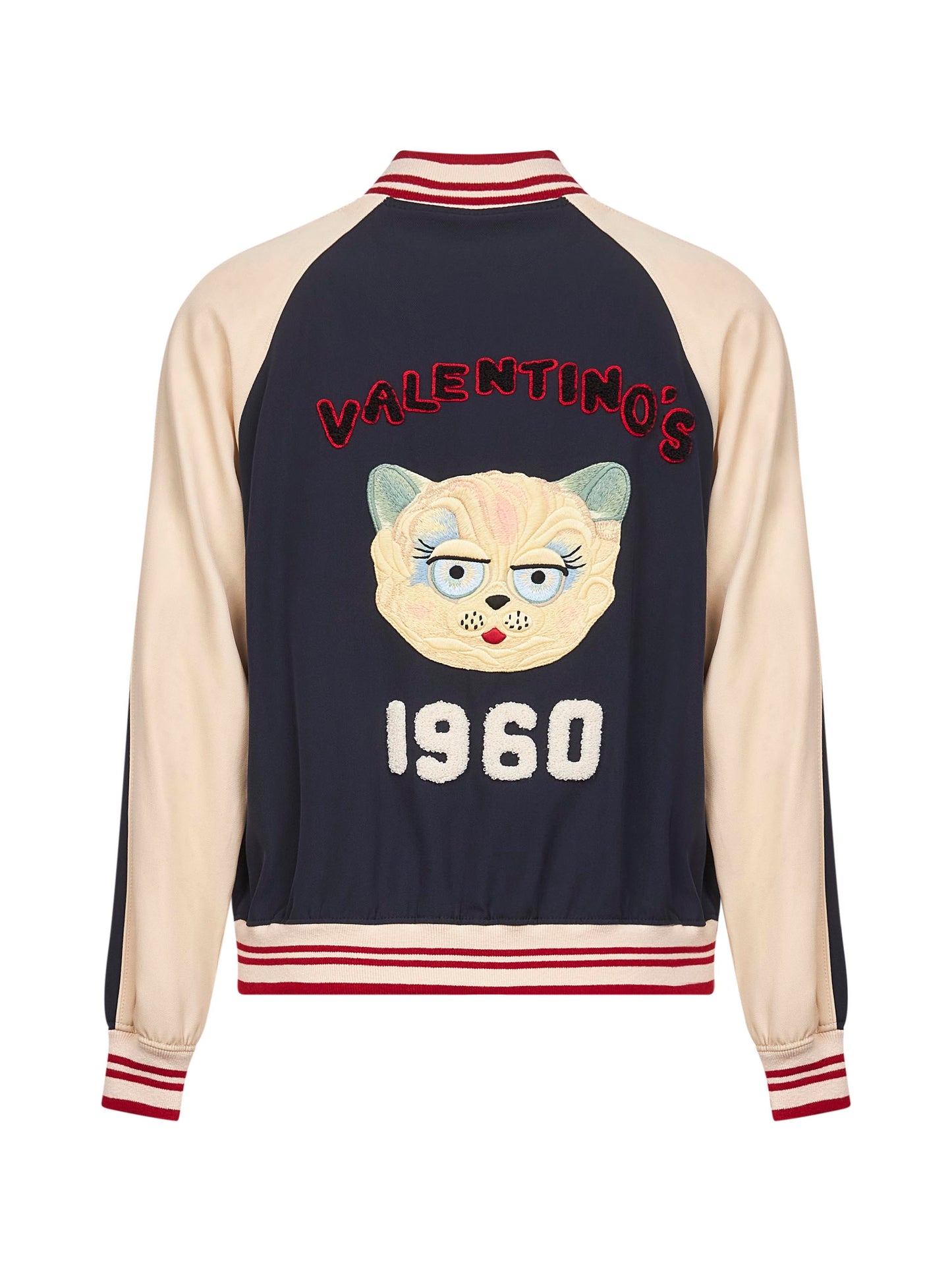 Bomber Valentino in lana e cotone blu e burro