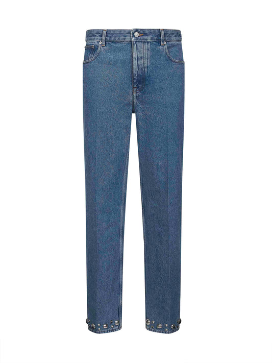 Jeans in denim blu con cabochons