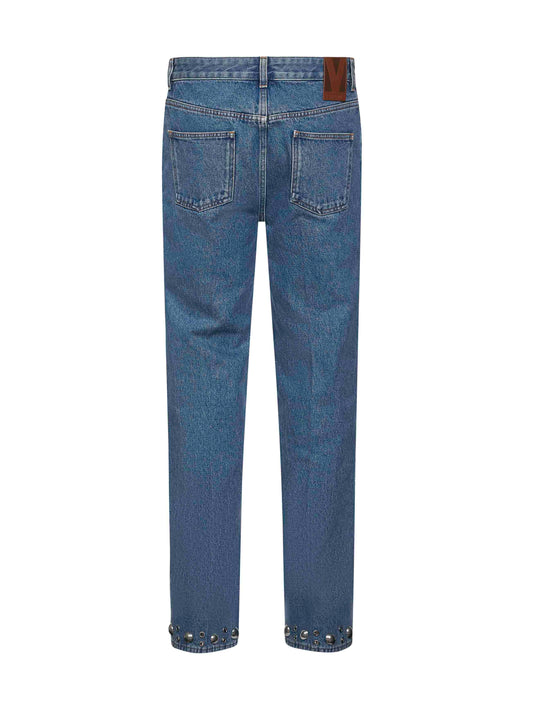 Jeans in denim blu con cabochons