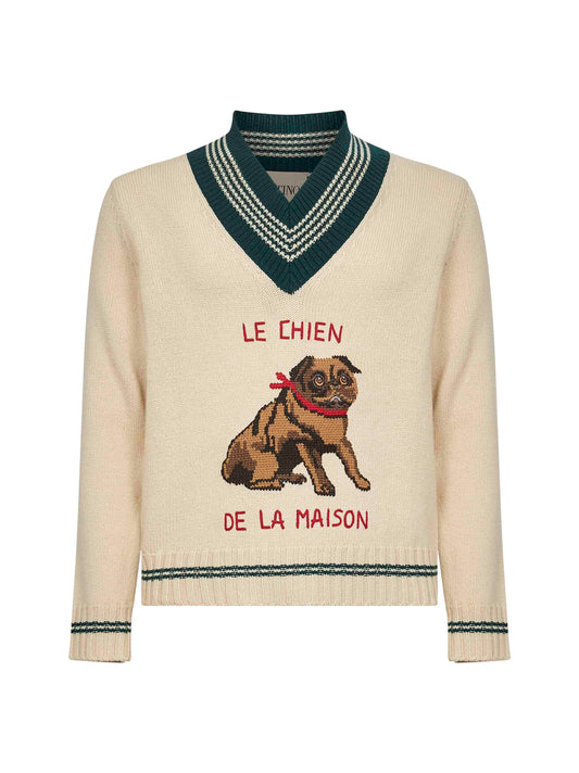 Cream Le Chien de la Maison embroidered sweater