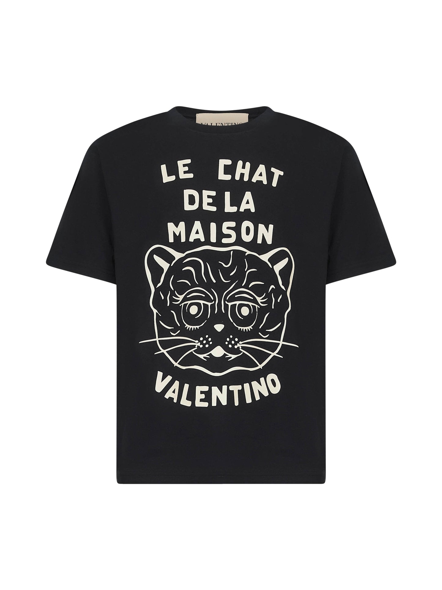 T-Shirt in cotone nero stampa Le Chat De La Maison