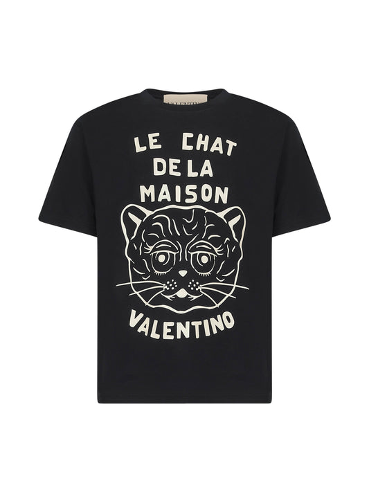 T-Shirt in cotone nero stampa Le Chat De La Maison