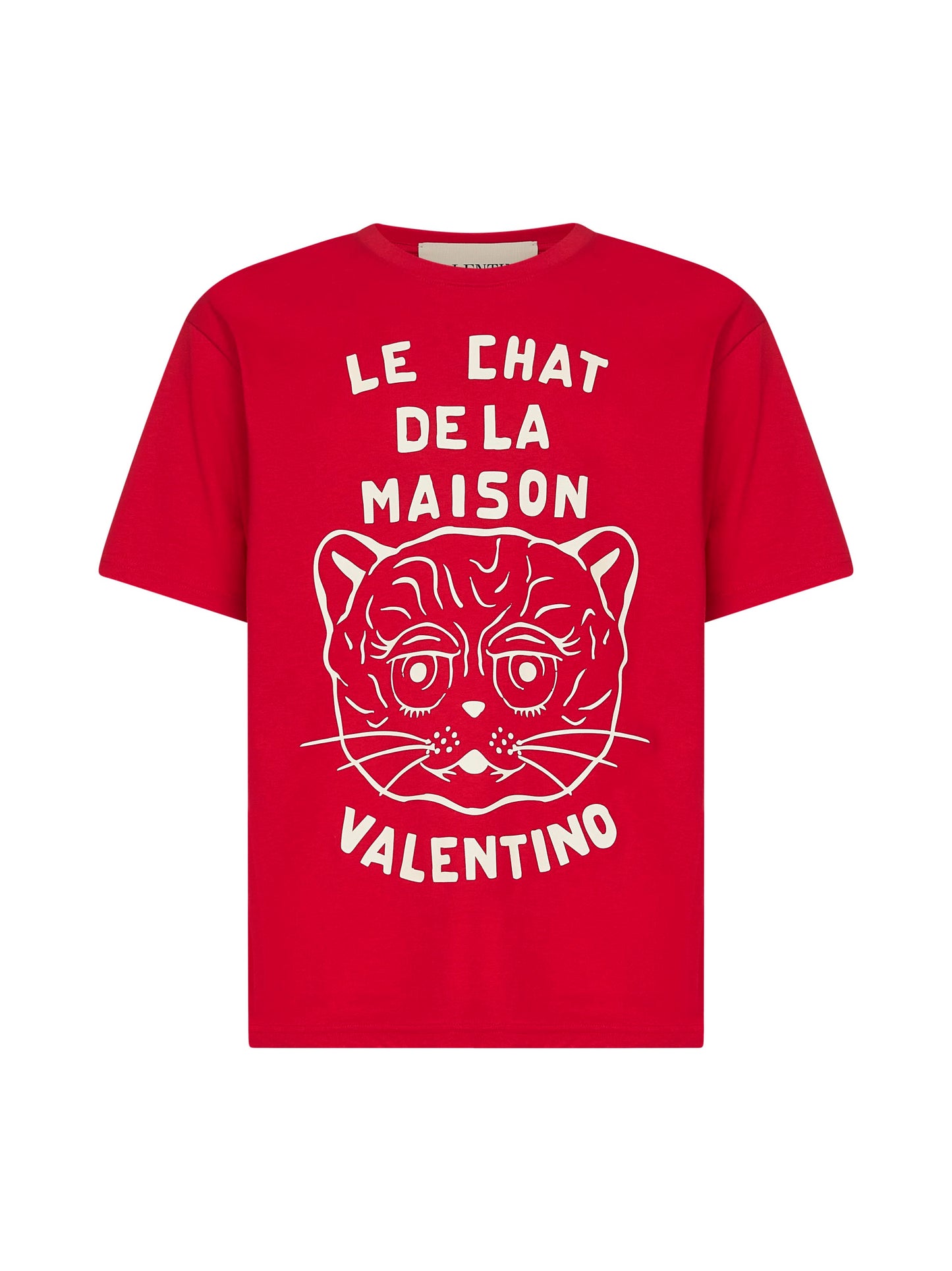 Red cotton Le Chat De La Maison print T-Shirt