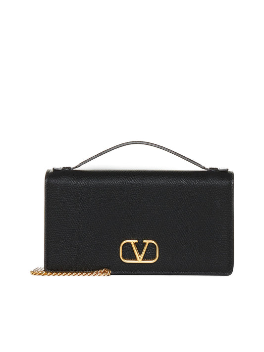 Valentino Garavani<BR/>Black leather wallet with shoulder strap<BR/>