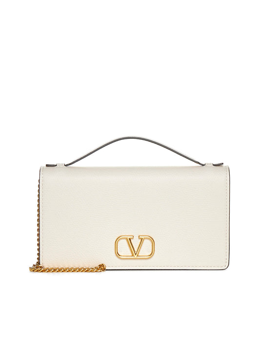 Valentino Garavani<BR/>White leather wallet with shoulder strap<BR/>