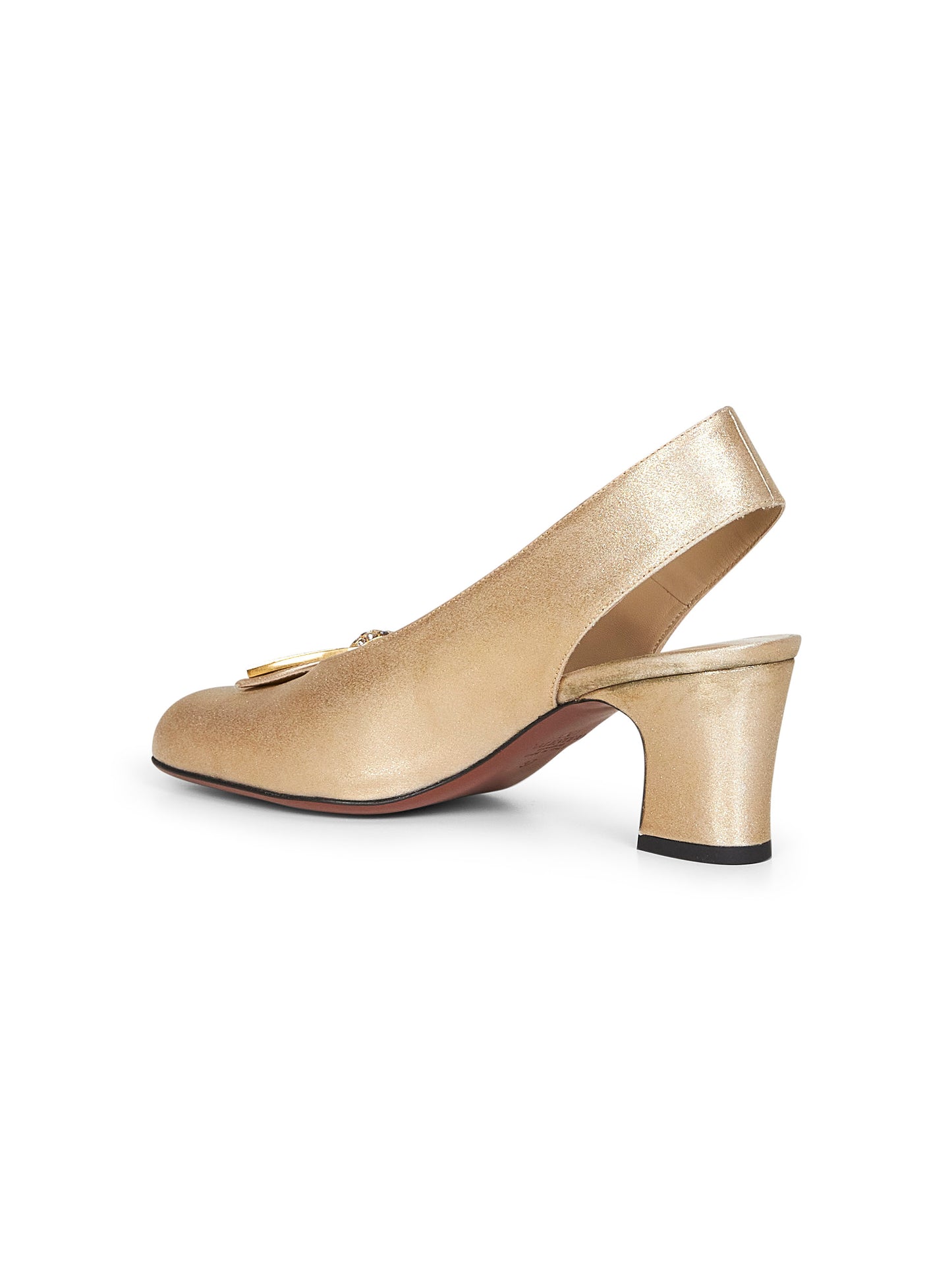 Gold glitter laminated fabric Adamantine slingback pumps