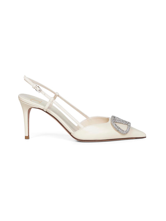 Light ivory VLogo Signature slingback pumps