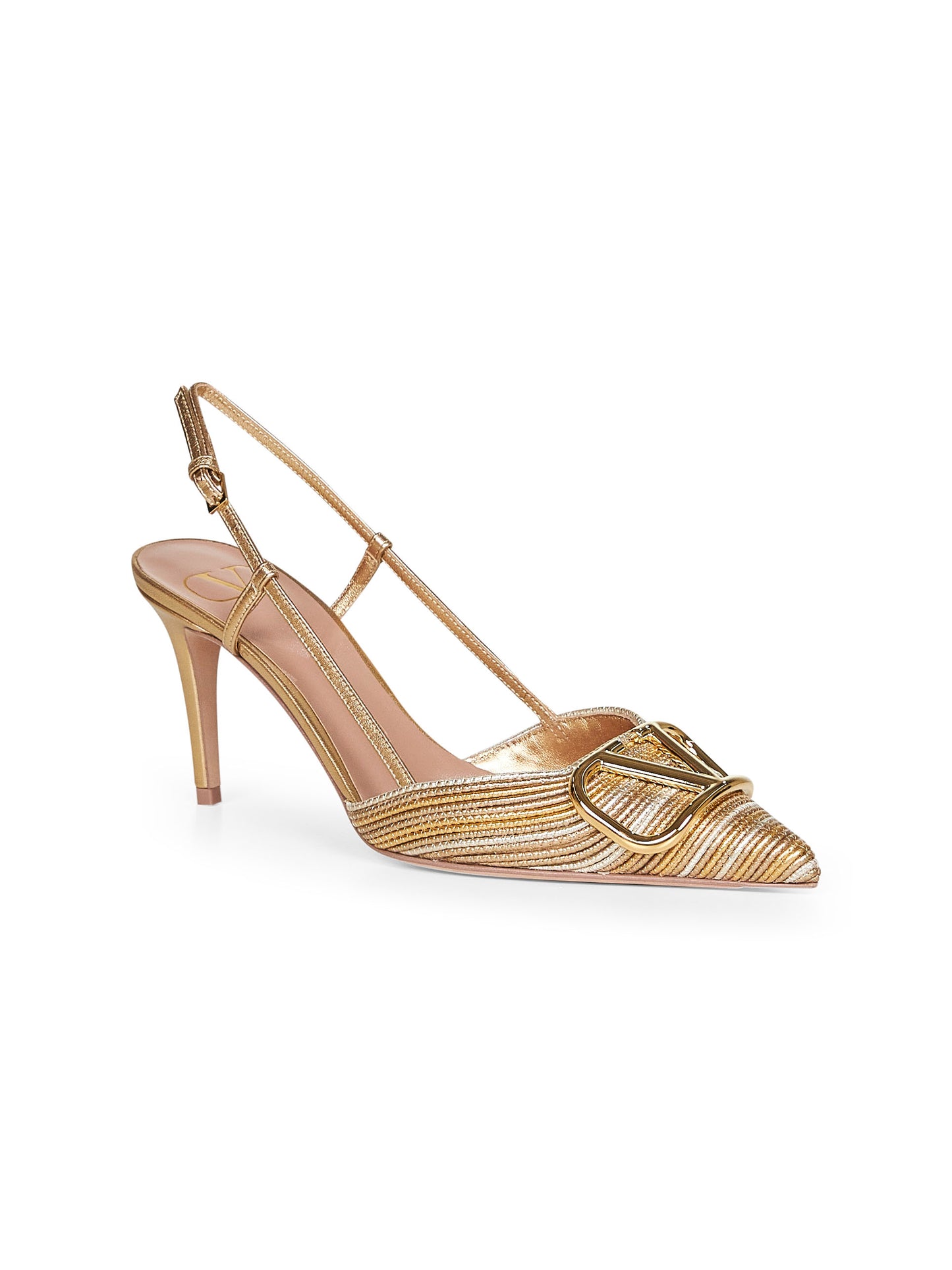 Gold laminated nappa leather Vlogo Signature slingback pumps