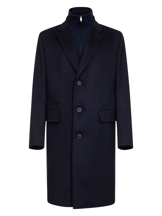 Blue Oasi Cashmere overcoat with bib