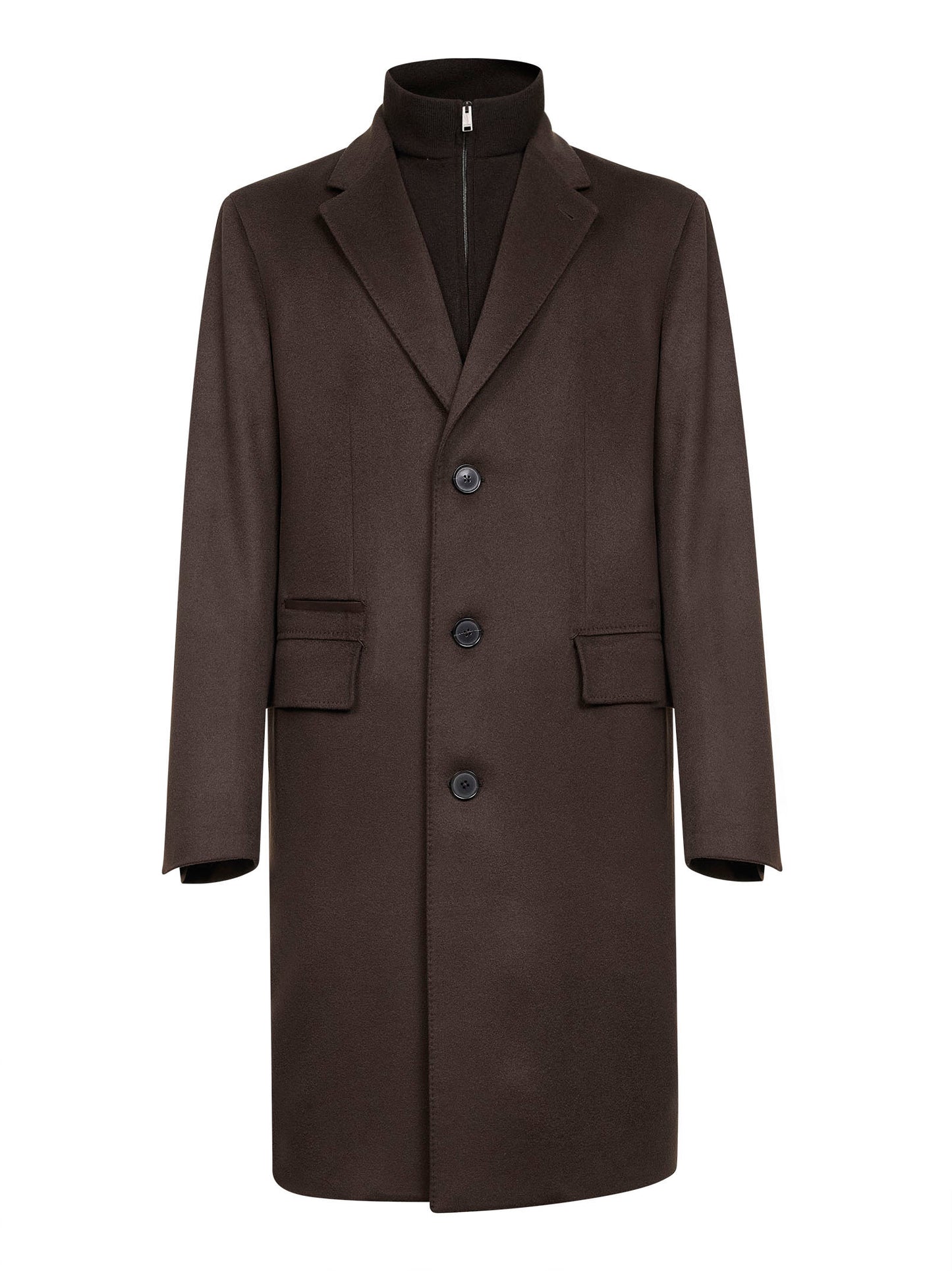 Brown Oasi Cashmere overcoat with bib