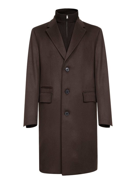 Brown Oasi Cashmere overcoat with bib