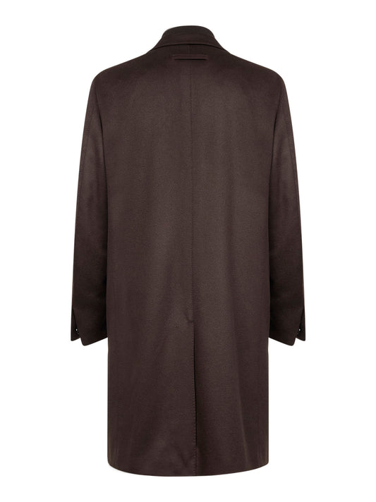 Brown Oasi Cashmere overcoat with bib