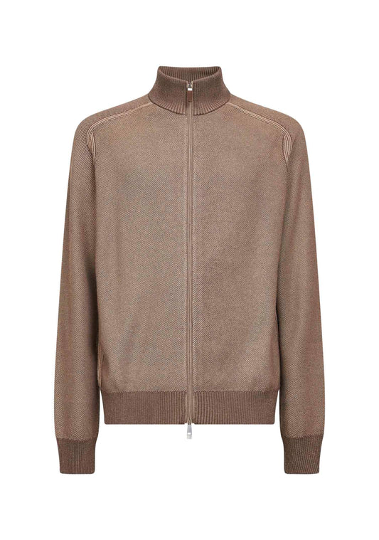Brown Cashseta zip-up cardigan