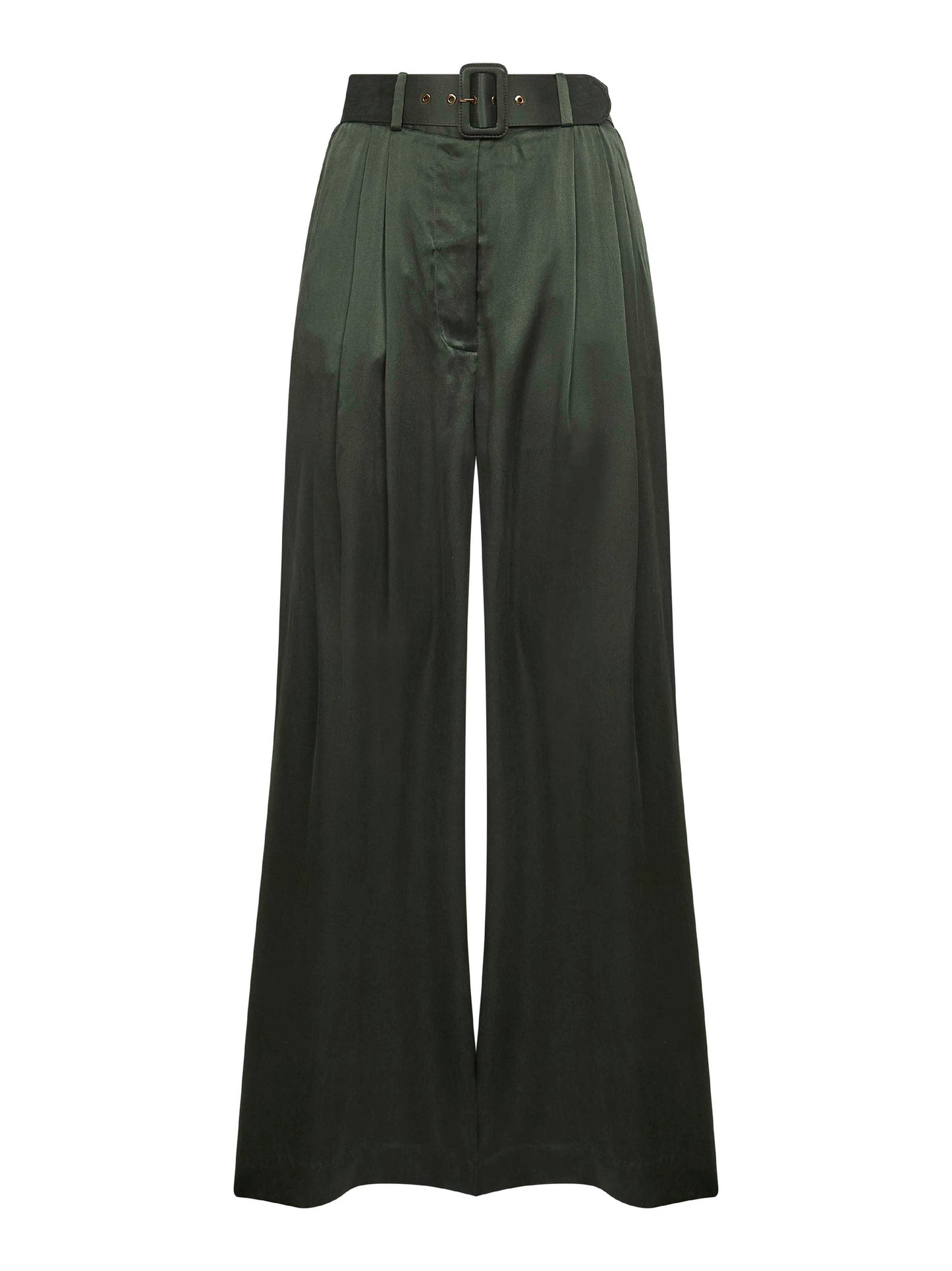 Green silk two-pleat trousers
