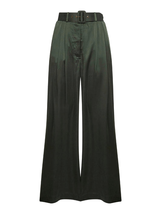 Pantaloni doppia pince in seta verde