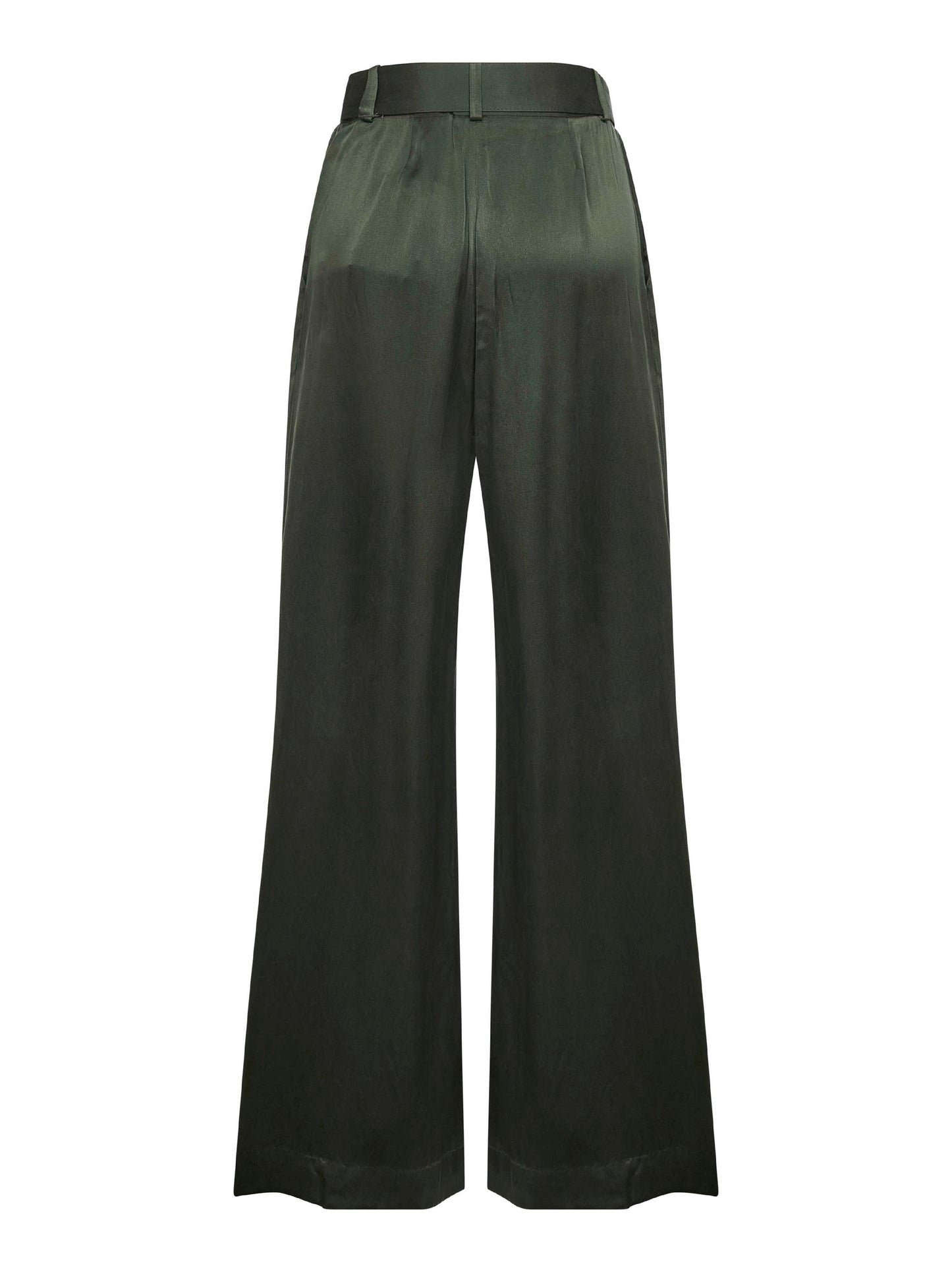 Green silk two-pleat trousers