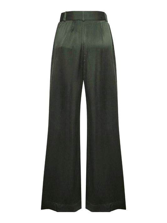 Pantaloni doppia pince in seta verde