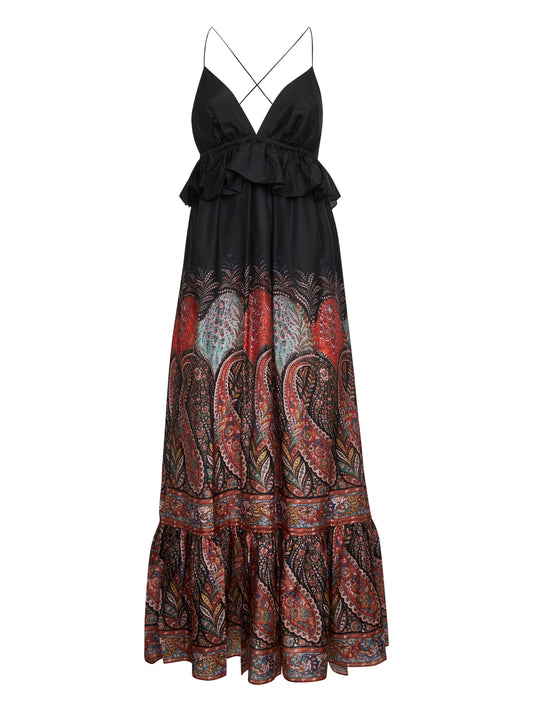 Black Paisley silk Rhiannon maxi dress