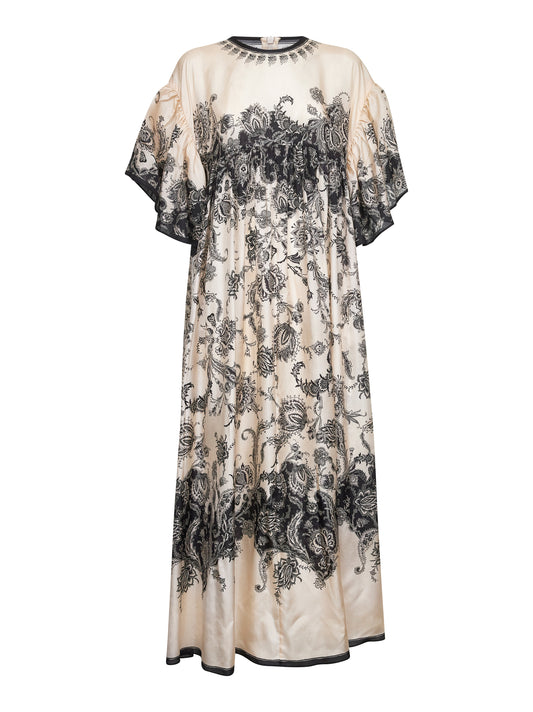 Cream floral habotai silk Rhiannon maxi dress