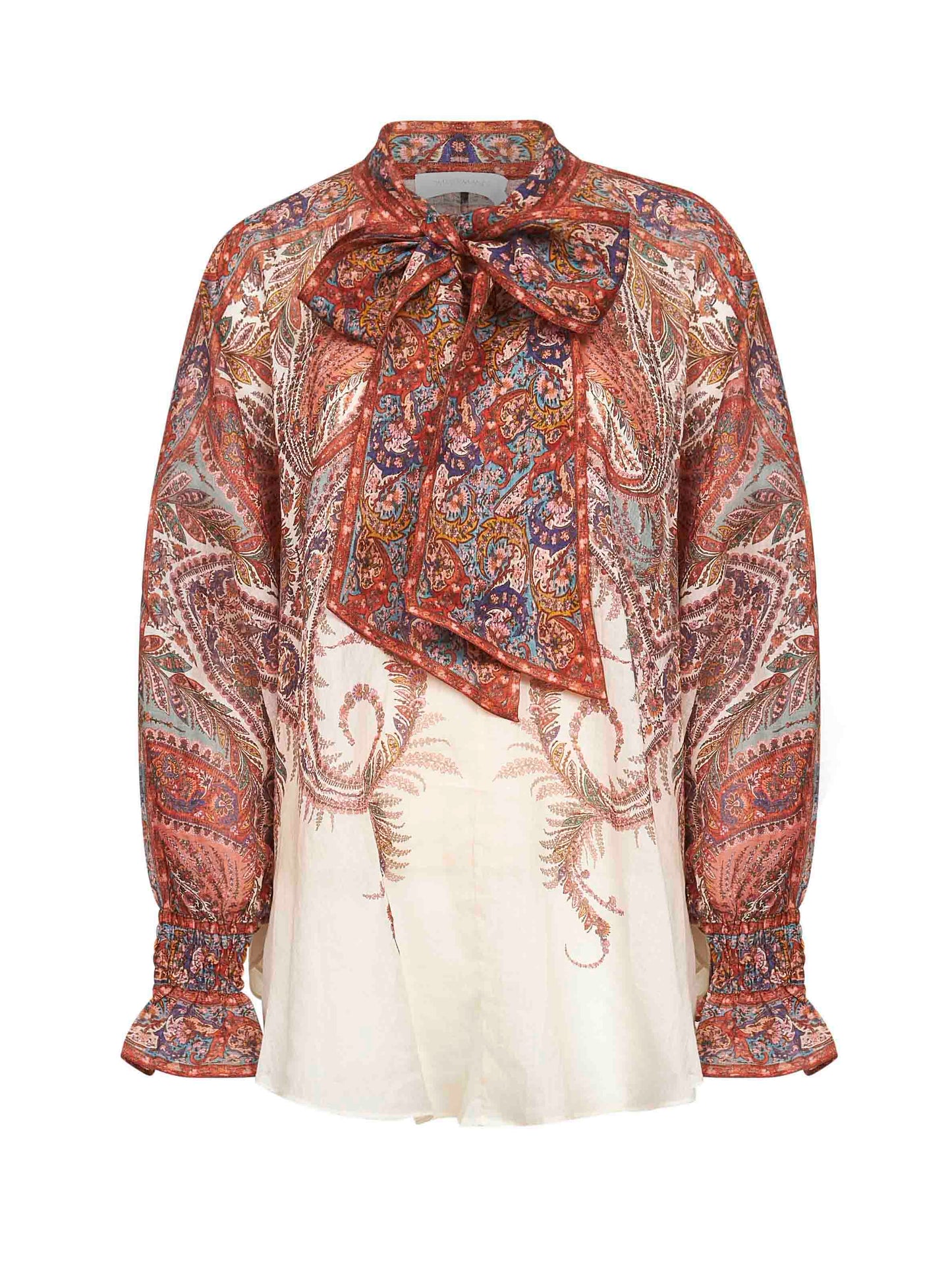 Blusa con fiocco Rhiannon in ramiè Paisley crema