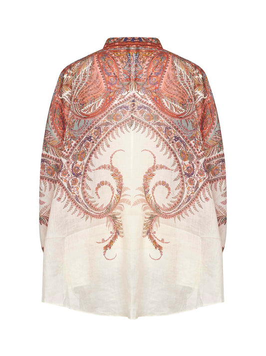 Cream Paisley ramie Rhiannon tie neck blouse