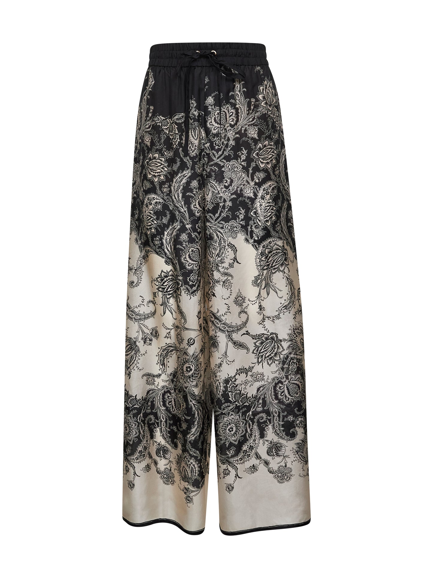 Cream and black floral habotai silk Rhiannon trousers