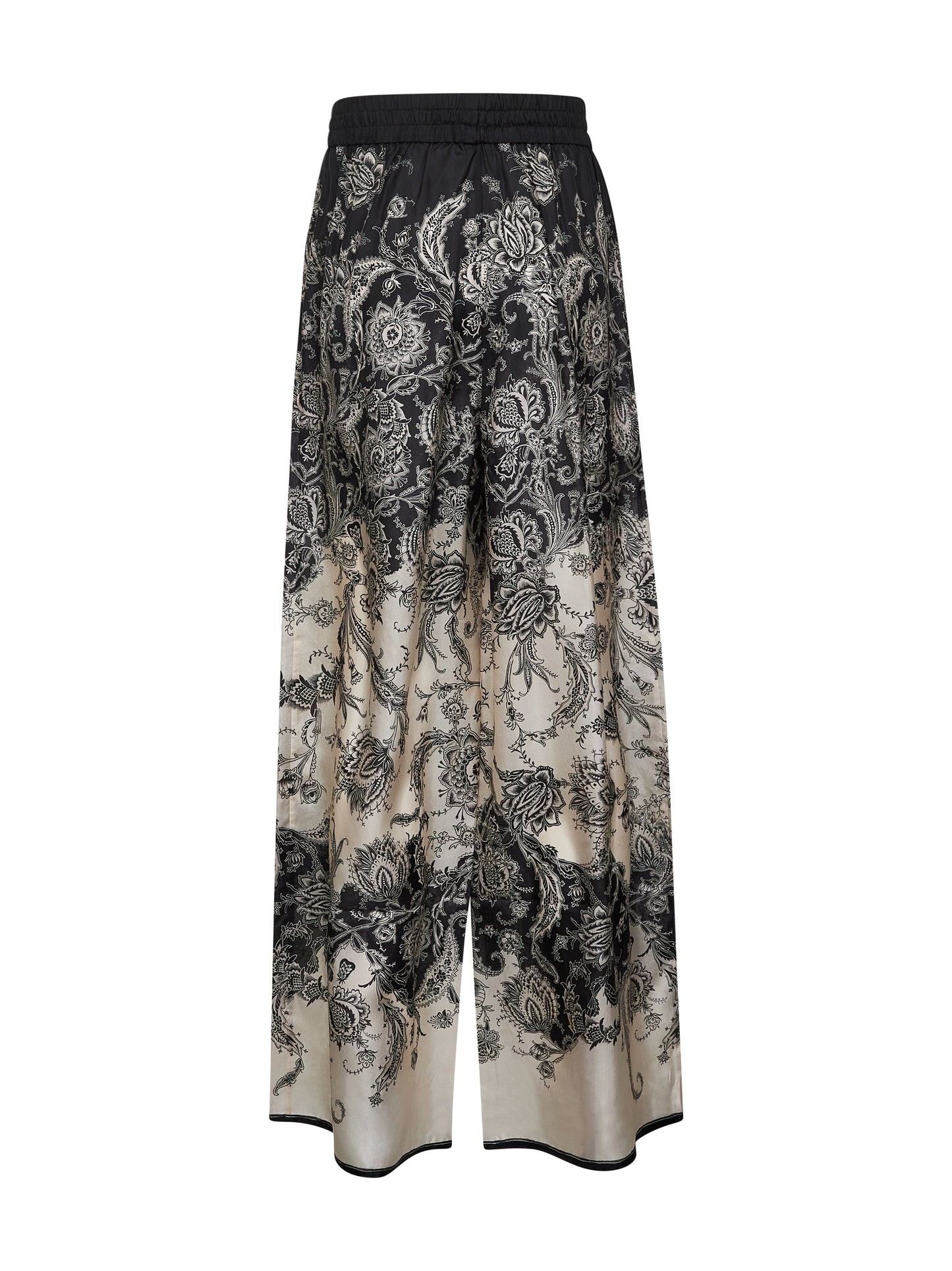 Cream and black floral habotai silk Rhiannon trousers