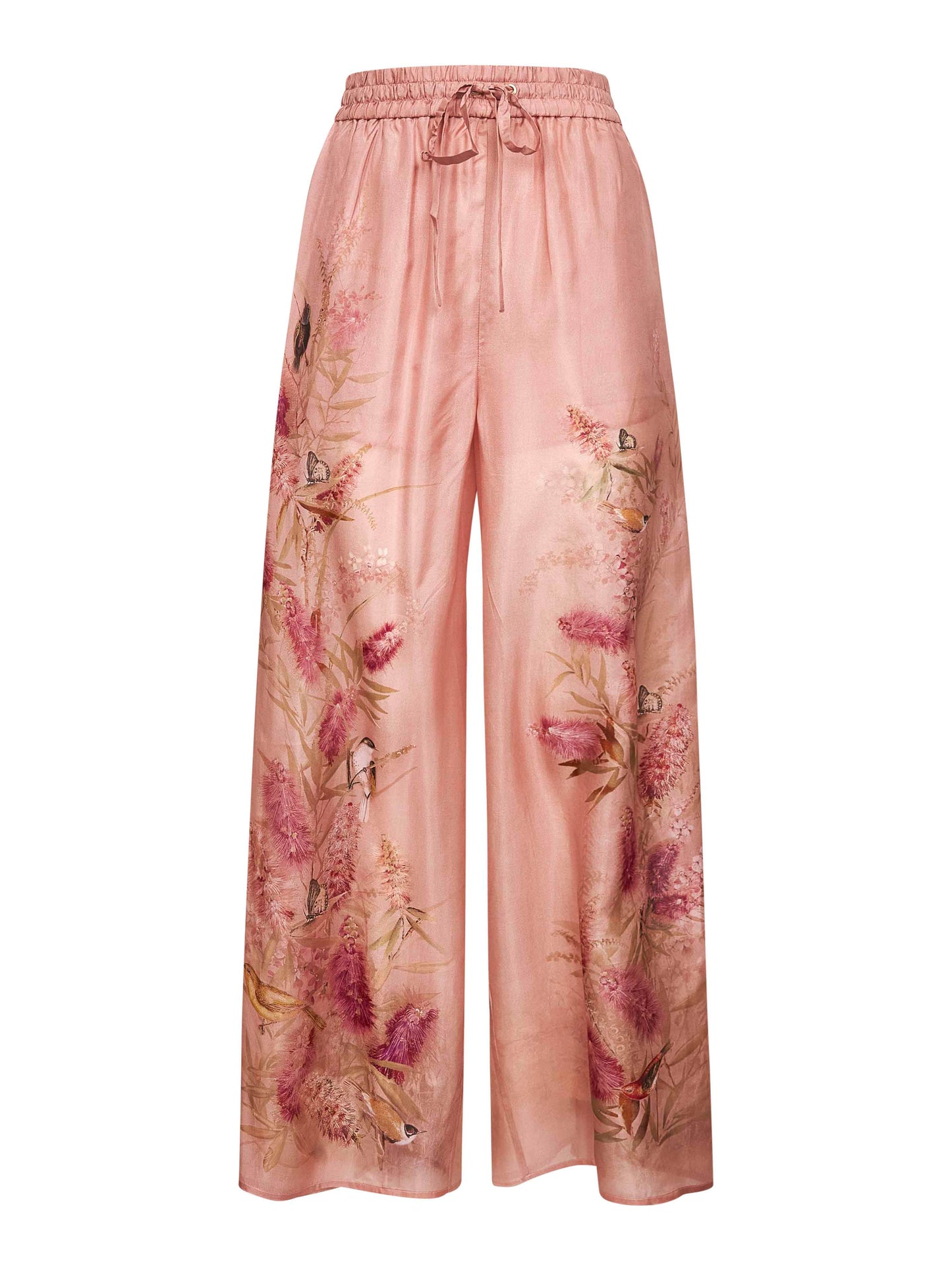 Pink Botanical Floral silk habotai Cascadian trousers