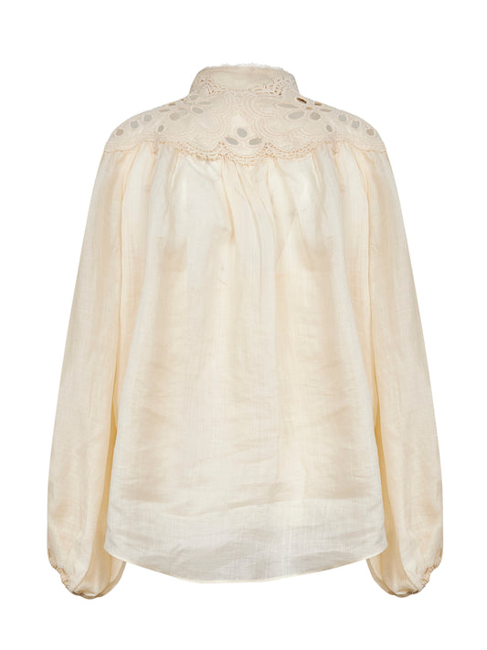 Cream ramie Coco embroidered blouse