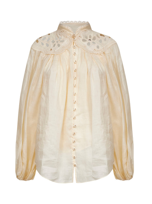 Cream ramie Coco embroidered blouse
