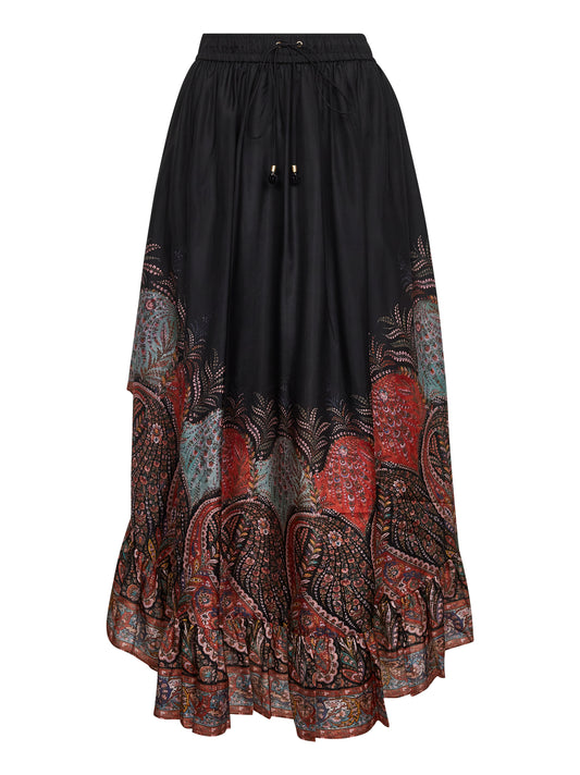 Maxi gonna Rhiannon in seta habotai Paisley nera