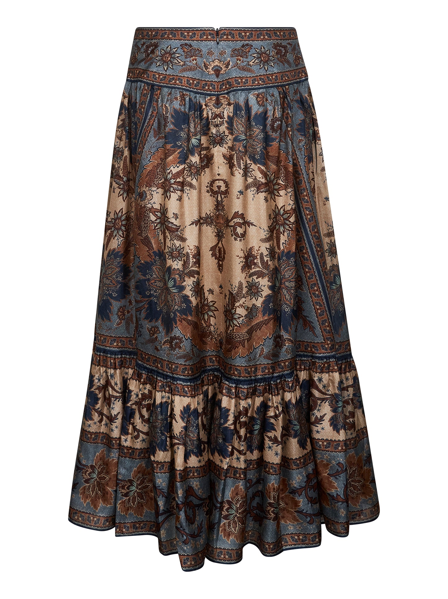Indienne floral habotai silk Ascension tiered midi skirt