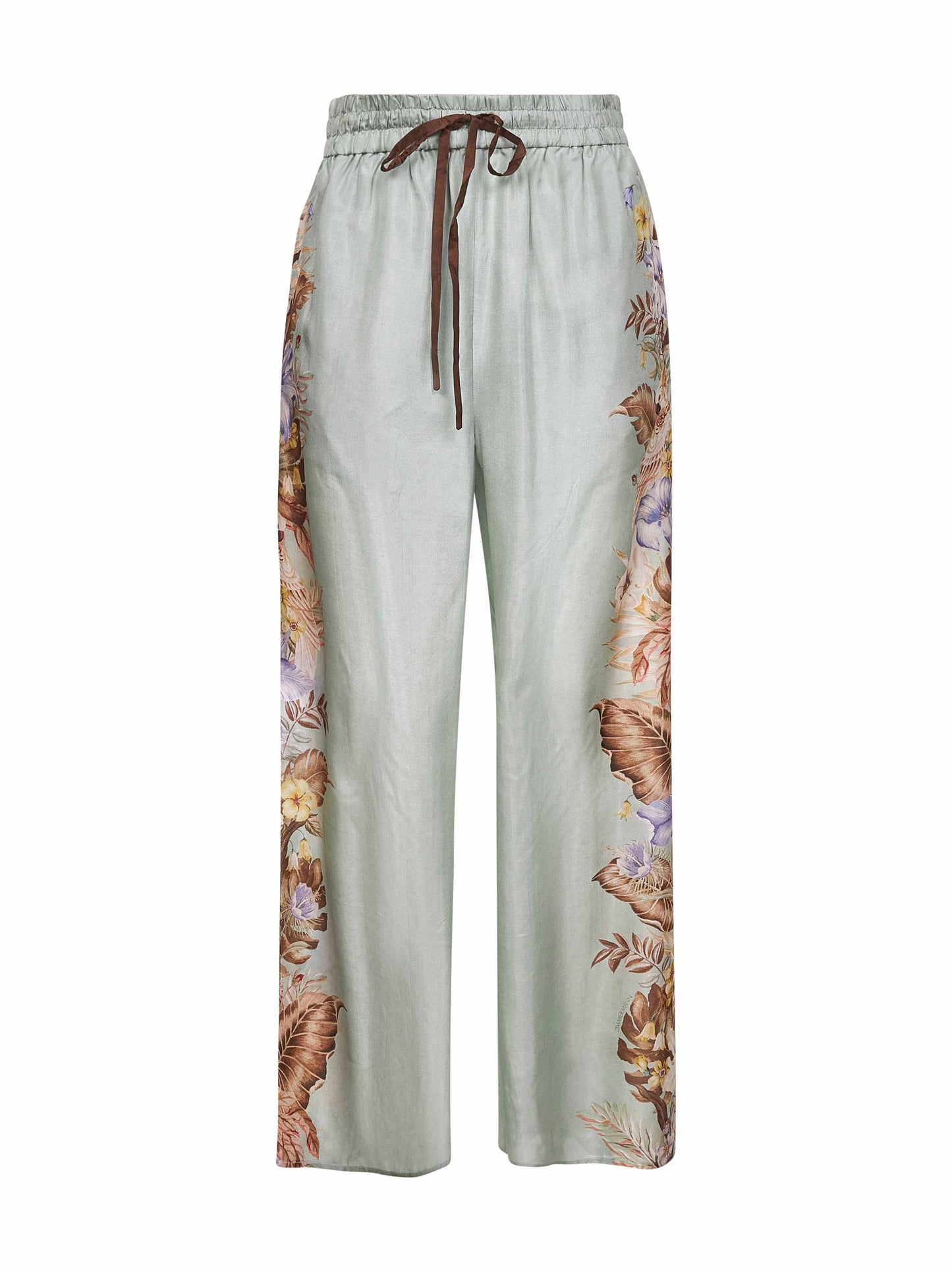 Pantaloni Coco in habotai di seta multi floreale salvia