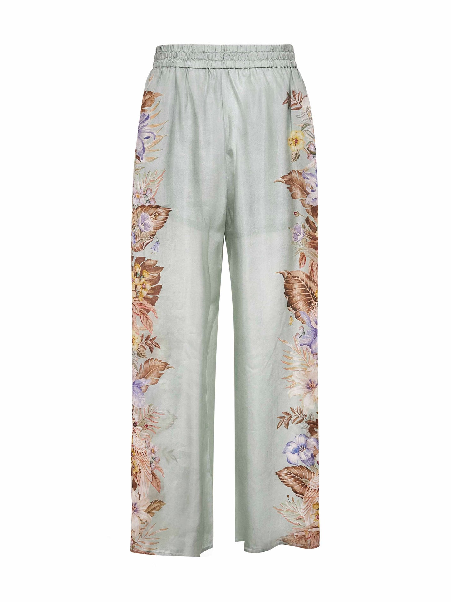 Pantaloni Coco in habotai di seta multi floreale salvia